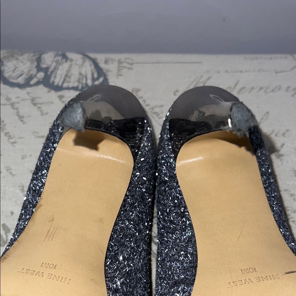 Nine West Glittery Navy Peep-Toe Heels - Picture 5 of 8